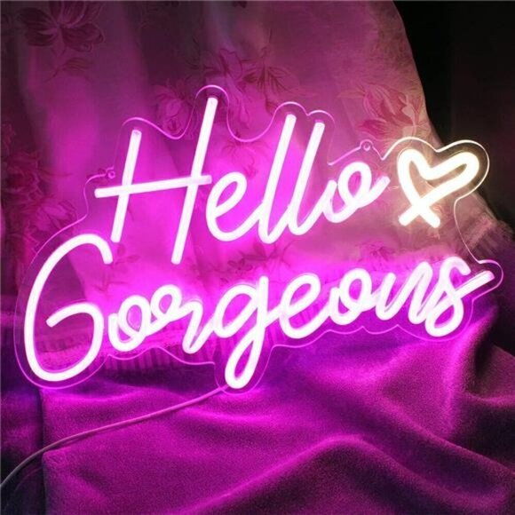 Hello Gorgeous Neon Sign Pink LED Light Home Wedding Birthday Party Wall Decor - Picture 5 of 8